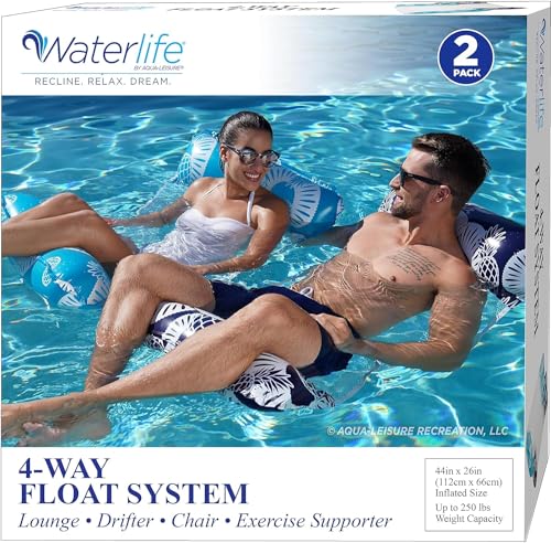 Waterlife 4-in-1 Pool Hammock 2-3-4 Packs, Inflatable Pool Chair Float, Water Hammock (Saddle, Lounge Chair, Hammock, Drifter), Multiple Colors - color: Navy Blue & Light Blue