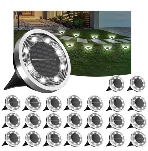 INCX Solar Ground Lights, 24 Pack Solars Light Outdoor Waterproof, Solar Garden Lights Landscape Lighting for Patio Pathway Lawn Yard Deck Driveway Walkway, Cold White - color: Cold, size: 24 pack