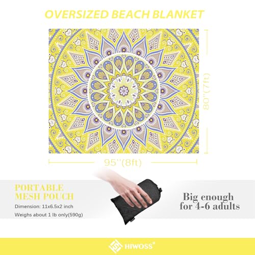 Beach Blanket Waterproof Sandproof Oversized 95”x 80”,Sand Free Beach Mat with Corner Pockets,Portable Mesh Bag for Beach Festival,Picnic,Travel and Outdoor Camping (Yellowtan) - color: Yellowtan