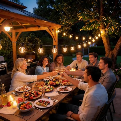 RTTY Outdoor String Lights 50 FT, Patio Light for Outside, Waterproof G40 Shatterproof LED Bulbs, Dimmable Hanging Connectable Globe Lighting for Backyard, Porch, Bistro, Balcony, Deck, Warm White - size: 50FT
