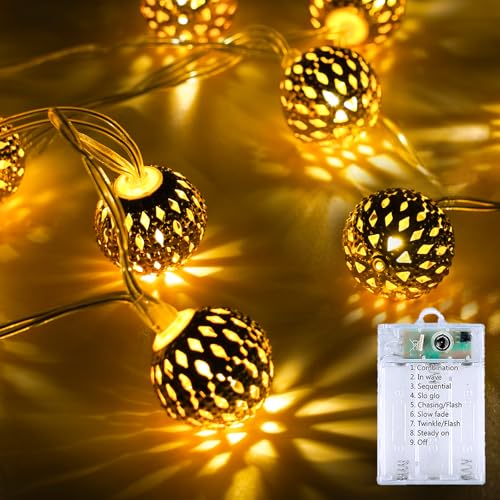 Moroccan String Lights Outdoor Battery Operated, 60 LED 36 FT Globe Fairy Lights with 8 Lighting Modes, String Lights with Timer for Bedroom Party Wedding Garden Classroom Indoor Decor(Warm White) - color: Warm White Moroccan, size: 1 Pack(60 LED Battery)
