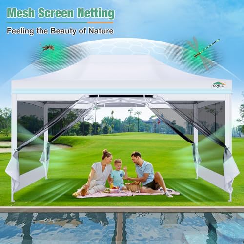 COBIZI 10x15 Canopy Tent, Heavy Duty Pop up Canopy with Sidewalls, Waterproof Easy Setup Tent with Mosquito Netting, Outdoor Instant Screen Tents for Parties, Wedding, Backyard with Carry Bag, White - color: White, size: 10x15FT