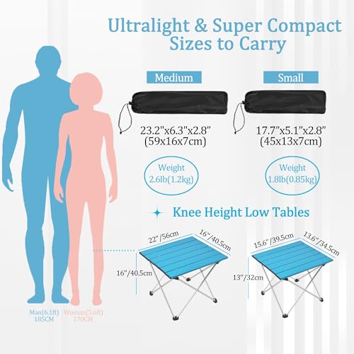 Grope Small Folding Camping Table with Aluminum Table Top, Beach Table for Sand with Carrying Bag,Prefect for Outdoor, Picnic, BBQ, Cooking, Festival (Deep Blue-M) - color: Blue, size: Medium