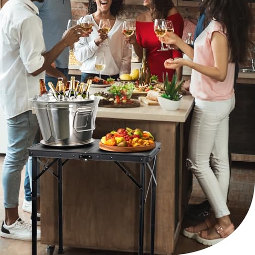 E EASTSTORM Small Metal Folding Table 3 Adjustable Heights, 23.6''×15.7''×27'' Heavy-Duty Portable Picnic Table for Outdoor Camping, Garden, Patio, Grill, BBQ, Party, 2Ft (Small, Black) - color: Black, size: Small 2ft - 23.6"l X 15.8"w - Iron Plate