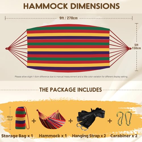 ANYOO Cotton Hammock Portable Camping Hammocks for Hanging Sturdy Garden Comfortable Fabric Hammock with Tree Straps Up to 660lbs with Travel Bag for Camping Outdoor/Indoor Patio Backyard - color: Red
