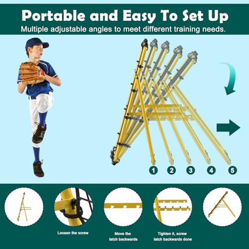 LIANTRAL Baseball Rebounder Net, Adjustable Bounce Back Trainer for Soccer, Volleyball, Softball & Lacrosse, Portable Folding Rebounder for Passing & Shooting Practice, Volleyball Rebound Net - color: Yellow, size: 2.6FTx2.9FT