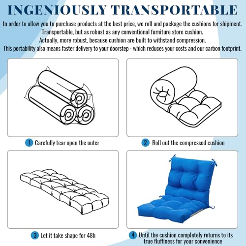 Marsui Outdoor Indoor High Back Chair Cushions Patio Furniture Tufted Pillow with Ties Water-Resistant Replacement Outdoor Rocking Chair Cushions, 42 x 21 Inches(Blue) - color: Blue, size: Solid Color