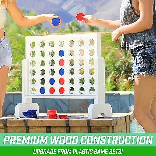 GoSports 2 foot Width Giant 4 in a Row Game with Carrying Case, Made from Wood - style: Classic White Finish