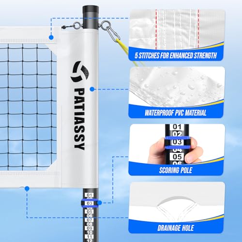 Professional Heavy Duty Volleyball Net Set for Backyard & Beach, Outdoor Net System with Steel Anti-Sag Winch, 32FT Reinforced Net, Height Adjustable Rust-Resistant Aluminum Poles, Portable Carry Bag - color: B-White