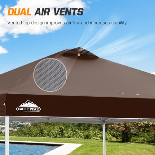 EAGLE PEAK Pop Up Canopy Tent with Wheeled Carry Bag, 8 Stakes, 4 Ropes, 4 Weight Bags, Easy Set Up Tent Canopy, 10x10 ft, 100sqft of Shade, Brown - color: Brown, size: 10x10