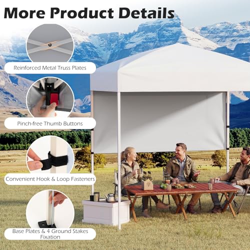 Tangkula 6x4 Ft Pop Up Canopy, UPF 50+ Instant Setup Canopy Tent with Sidewall, 4 Stakes, Portable Outdoor Canopy with Carrying Bag for Camp, Beach, Patio (White) - color: White