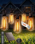 108FT Solar String Lights Outdoor Waterproof, Dimmable Solar Powered Outdoor Lights with Remote & 48+2 LED Shatterproof Bulbs, ST38 LED String Solar Light for Patio, Camping, Backyard, Garden - size: 108FT (48Bulbs)