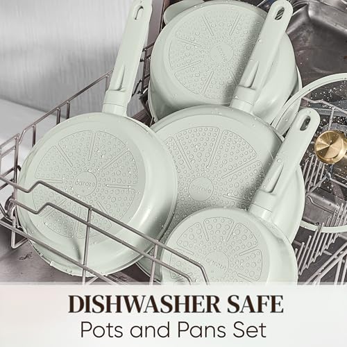 CAROTE Ceramic Cookware Set Nonstick, 14pcs Pots and Pans Set Nonstick, Non-Toxic & PFAS-Free, Dishwasher, RV/Camping Cookware Set, Cooking Pots with Lids, Sage Green - color: Green