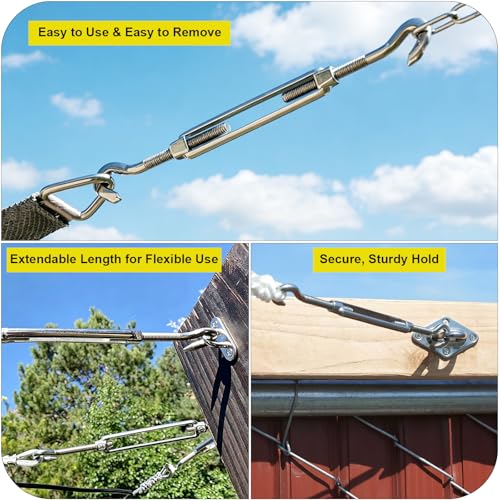 6Pcs M6 Hook & Hook Turnbuckle, 304 Stainless Steel Shade Sail Hardware Kit, Heavy Duty Wire Rope Tensioner, Bright Finish, Antirust, for Sun Shade Sail & Cable Railing - color: Silver, size: M6-6PCS