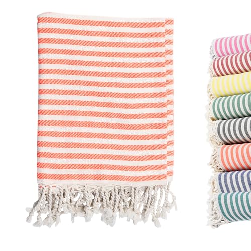 Turkish Striped Beach Towels Bulk Oversized 39"x71" Large Bath and Pool Set Quick Dry Lightweight Travel Towel for Adult,100% Cotton TEBT-18-1orange - color: Orange, size: 1 Pack
