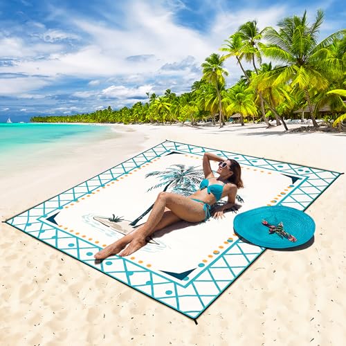 HIHOHO Beach Blanket Waterproof Sandproof Beach Mat 79”x 83” for 1-8 Adults Quick Drying Durable Outdoor Picnic Mat for Beach Festival Travel Camping Hiking (Flower Cocotree, 79"×83"(4 Person)) - color: Flower Cocotree, size: 6'11" x 6'7"