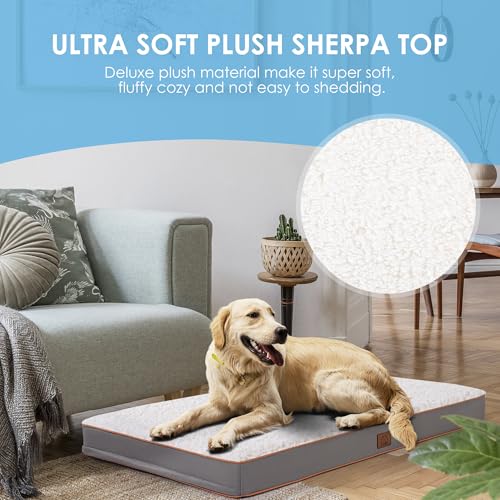 Sunheir Orthopedic Dog Bed for Medium Dogs, Waterproof Deluxe Plush Dog Crate Bed with Removable Washable Cover & Anti-Slip Bottom, Egg Crate Foam Pet Bed Mat, Light Grey, (30.0"L x 20.0"W x 3.0"Th) - color: Light Grey, size: 30.0"L x 20.0"W x 3.0"Th