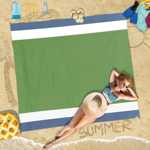 Beach Blanket 78''×81'' Suits 1-5 Adults Waterproof Sandproof Oversized Lightweight Blanket Packable Large Picnic Mat for Beach Travel Camping Picnic Hiking - color: Army Green, size: 78''x81''