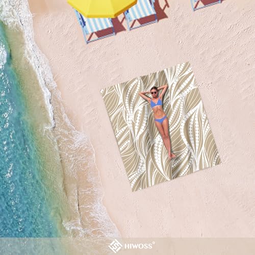 Beach Blanket Waterproof Sandproof Oversized 95”x 80”,Sand Free Beach Mat with Corner Pockets,Portable Mesh Bag for Beach Festival,Picnic,Travel and Outdoor Camping (WaveBeaded-Khaki) - color: Wavebeaded-khaki