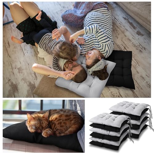 Geetery 12 Pcs Floor Pillows Bulk Seating Cushions for Floor Chair 15.7'' Large Meditation Cushion for Yoga Living Room Tatami Bedroom Balcony Office (Black Grey,Square) - color: Black Grey, size: Square