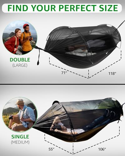 ADVOKAIR Camping Hammock with Mosquito Net Up to 500lbs, Ultralight and Portable Nylon Travel Hanging Hammock with Tree Straps, Perfect for Outside, Backpacking, Hiking and Backyard - color: Green, size: 118"L x 71"W