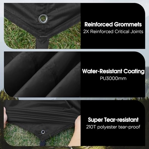 JAICOM Waterproof Hammock Rain Fly, Portable Camping Tarp - 12ft x 9.5ft Large Camp Tarp with Tent Stakes & Trap Clip & Guy Lines, Ultralight Shelter for Backpacking, Outdoor Shade - color: Black