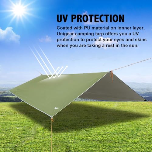 Unigear Hammock Rain Fly, 16.4/14.4/13/10ft Camping Tarp, UV Protection & Waterproof & Lightweight for Camping, Backpacking and Outdoor Adventure (Green, 9.8 * 16.5ft) - color: Green, size: 9.8*16.5ft