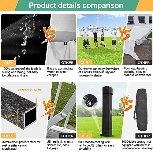 COBIZI 10x10 Pop Up Canopy Tent with 4 sidewalls Commercial Heavy Duty Canopy UPF 50+ All Weather Waterproof Outdoor Canopy Wedding Tents for Parties Gazebo with Roller Bag, Black (Windproof Upgraded) - color: Black, size: 10x10 with Sidewalls