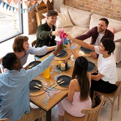 150pcs Black Plastic Plates, Black and Gold Plates,Gold Plastic Silverware,Black and Gold Dinnerware Set,Premiun Taleware,Perfect for Birthday,Party,Wedding,Anniversary - color: 150pcs Black and Gold Plastic Dinnerware Set