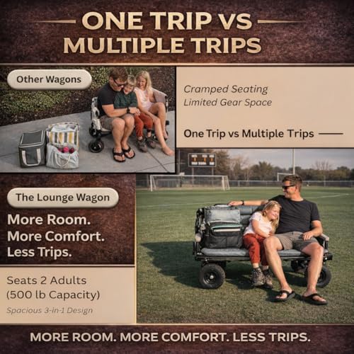 The Lounge Wagon – The Only Wagon that Converts into a 2-Person Chair - 3-in1 cart - Included Cargo net- Ultimate Beach Wagons– Beach Chairs for Adults – Sports Wagon(Umbrella Sold Separately), Gray - color: Gray