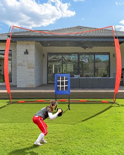12x9/16x10/20x10ft Barricade Backstop Net, Ball Sports Barrier Netting, Protection Screen for Baseball Softball Lacrosse Soccer Hockey Training for Backyard with Carry Bag - size: 12x9ft