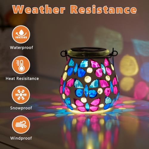 Stargarden Mosaic Solar Lanterns, Glass Hanging Lantern Waterproof Outdoor Hanging Solar Lights Butterfly Decorative Lantern for Garden ,Patio,Yard Decor - color: Butterfly