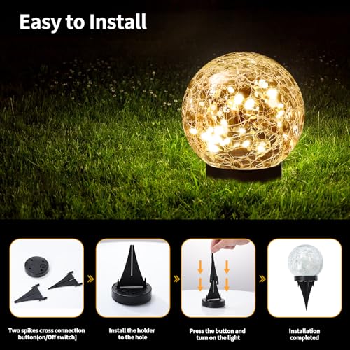 JKIMK Solar Globe Lights Outdoor Waterproof - Cracked Glass Ball Lights for Garden, Patio, Yard, Lawn and Backyard Decor - Solar Orbs for Outside Decorations - color: Warm White, size: 4 Globes