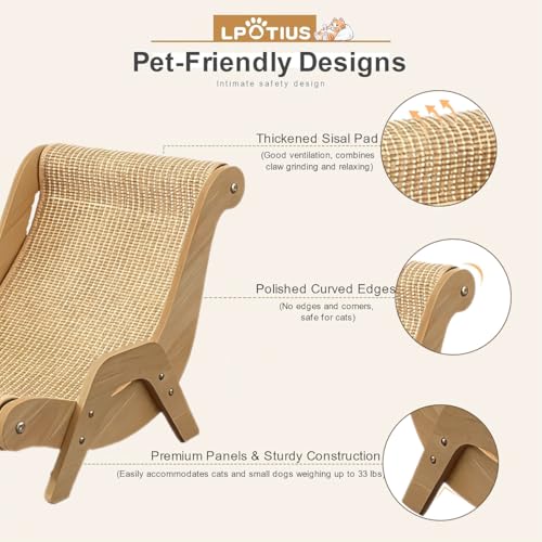 Elevated Cat Bed with Breathable Hemp Rope & Wooden Frame,Cool & Scratch-Resistant Pet Bed for Indoor Cats,Wooden Kitty Lounger,Kitten Elevated Bed for Indoor Nap Lounge Furniture