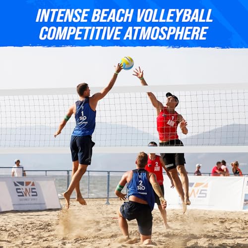 Professional Heavy Duty Volleyball Net Set for Backyard & Beach, Outdoor Net System with Steel Anti-Sag Winch, 32FT Reinforced Net, Height Adjustable Rust-Resistant Aluminum Poles, Portable Carry Bag - color: B-White