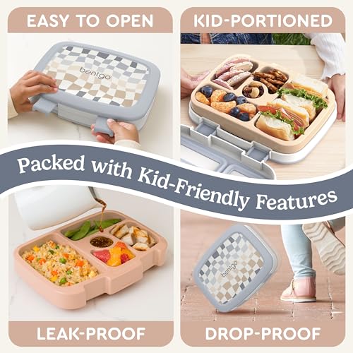 Bentgo Kids 5-Compartment Leak-Proof Bento-Style Lunch Box (Whimsy & Wonder Collection) - Ideal for Ages 3-7, Drop-Proof & Durable, Dishwasher Safe, & PFAS & BPA-Free Materials (Checker Gradient) - color: Checker Gradient