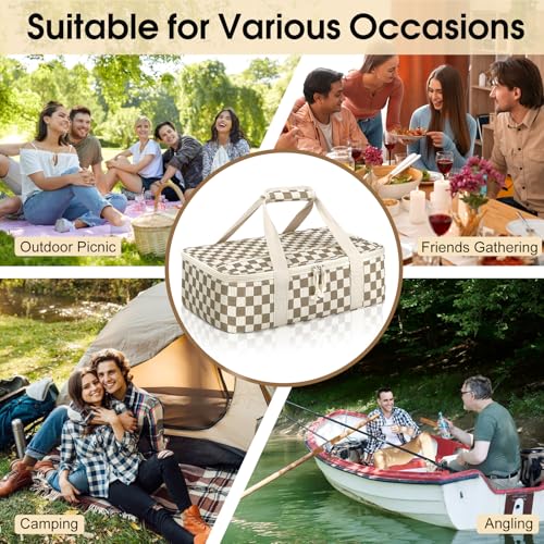 Corduroy Casserole Carrier, Insulated Lasagna Lugger for Hot/Cold Food, Fits 9" x 13" Baking Dish, Thermal Lunch Tote for Potluck & Picnic - Corduroy Khaki Grid - color: Corduroy Khaki Grid, size: 16x10x4 in