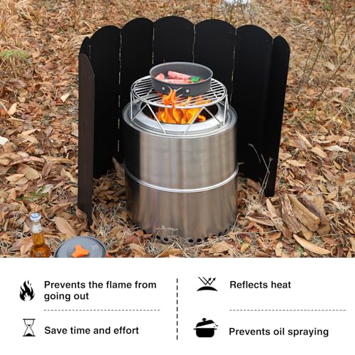 23.6" Extra Tall Camping Stove Windscreen, 8-Panel Heavy-Duty Folding Windshield for Butane/Propane Burners & Grills, Portable with Carry Bag (Camping Hiking) - color: Black
