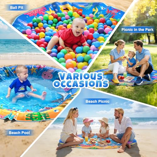 4.9 X 4.9 Feet Baby Beach Pool, Waterproof Beach Pool Blanket for Toddler, 2 in 1 Toddler Paddling Pool with Carrying Bag, Collapsible Beach Puddle Mat for Boys Girls Kids Infant Outdoor Beach Toys - color: Blue-3