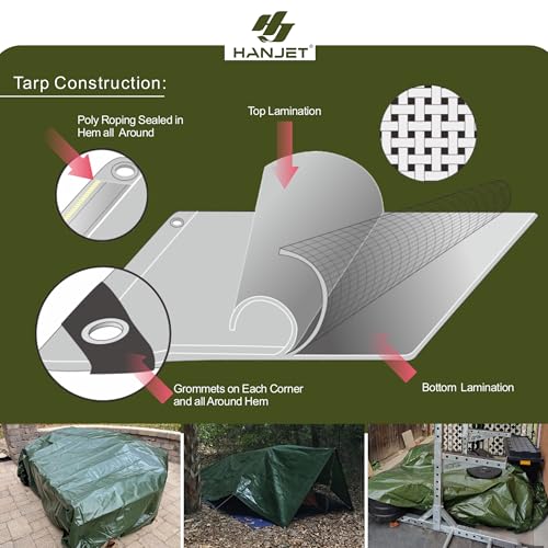 Waterproof 10 x 12 Feet Tarp Heavy Duty 9-mil Thick Multi-Purpose Covers Army Green PE Tarpaulin - color: 9mil Army Green, size: 10x12 FT