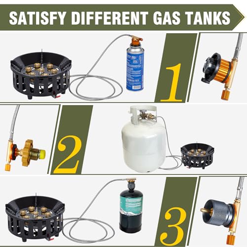 Bestfire Propane Burner, 72,000 BTU Single Burner Gas Stove for Outdoor Cooking, Windproof Camping Stove with Piezo Ignition, Extended Hose & 3 Adapters, Portable with Carrying Bag