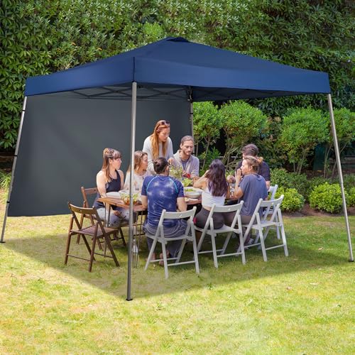 GDY 10x10 FT Pop Up Canopy Outdoor Instant Tent Slant Legs with a Sidewall,Equipment Vents, Portable Gazebo Shelter for Patio, Deck, Beach and Garden,Navy Blue. - color: Navy Blue