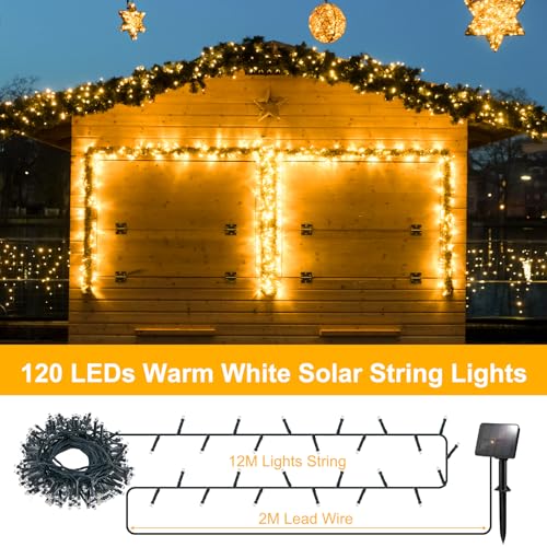 Solar String Lights Outdoor Waterproof Total 240LED 79FT Solar Garden Lights 8 Modes for Yard/Patio/Tree/Gazebo/Terrace/Fence/Pathway, 39Ft*2, 120LED*2 for Christmas - Warm White - size: 39ft 2 Packs