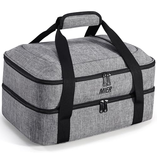 MIER Insulated Casserole Carrier Fits 9"x13" Baking Dishes/Foil Pans, Double Food Carriers Bag Thermal Holder for Hot or Cold Food Lasagna Lugger Potluck Parties Picnic Travel, Gray - color: Gray, size: 16 x 11 x 7.8 inches