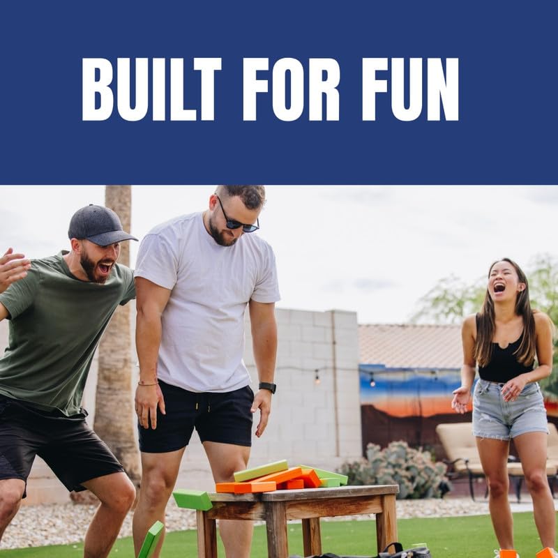 Tailgating Pros Premium Giant Toppling Timbers with Carrying Case – Choose Your Team Colors! Jumbo Outdoor Yard Game, Tower Grows to Over 5 Feet! - color: Navy/Silver