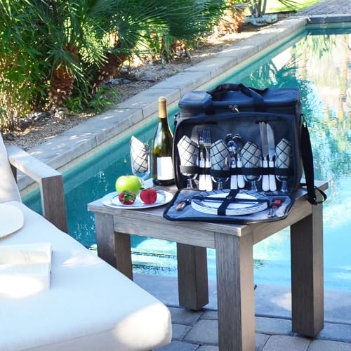 Picnic at Ascot Original Insulated Picnic Cooler with Service for 4 on Wheels-Designed & Assembled in The USA - color: Charcoal