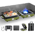 ODSD 2 Burner Camping Stove with Windshield, 20000 BTU Propane Camp Stove, Portable Folding Gas Stove, Camping Essentials Gear Includes Frying Pan, Coffee Stand & Carry Bag, Green - color: Green