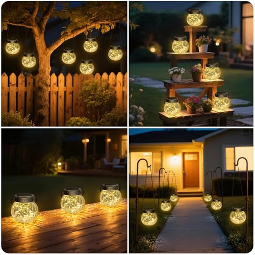Kolpop Solar Lantern, 2 Pack Solar Lights Outdoor Waterproof with 30 LED, Hanging Globes Lights Cracked Glass for Garden Decor Patio Backyard Outdoor,Warm White - color: Warm White, size: 2 Pack