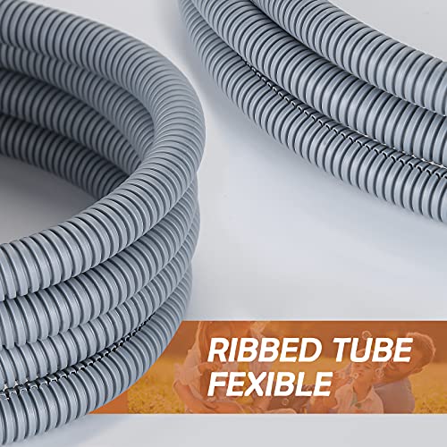 ZhiYo 20FT 1/4” Wire Loom Split Tubing Auto Wire Conduit Flexible Cover | High Temperature Heat Resistant -40F to 257F | Plastic Cover for Electrical Wires & Cables, Grey - color: Grey, size: 20FT 1/4"
