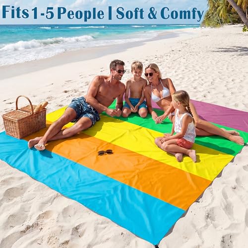 Famstar Beach Blanket Oversized Extra Large 78" X 81",Waterproof Sandproof Beach Blanket 1-7 Adults Lightweight Durable for Travel Camping Hiking Picnic - color: Multicolor, size: 78" X 81"